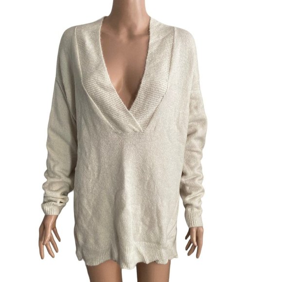 #61 RDI Sweater Womens Size Medium White Vneck Pullover - Picture 1 of 8